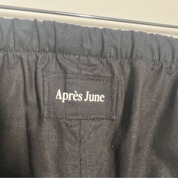 Apres June Women's Size Medium Tall NWT Black Linen Cotton Straight Leg Pants - Picture 9 of 11